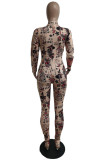 Multicolor Mode Casual Print Patchwork Rits Kraag Skinny Jumpsuits