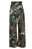 Camouflage Casual Print Camouflage Print Patchwork Hög midja Bred Ben Full Print Bottoms