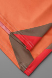 Oranje Rode Casual Print Patchwork Spaghetti Band Rechte Jumpsuits