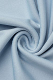 Robes droites décontractées à col en U et patchwork uni bleu clair