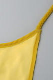 Robes droites dos nu patchwork imprimé sexy jaune