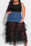 Zwarte mode casual patchwork doorschijnende normale hoge taille rokken