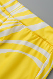 Gelb Sexy Print Patchwork Zipper Kragen ärmellose Zweiteiler
