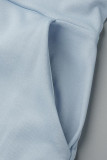 Голубые повседневные однотонные лоскутные прямые платья с U-образным вырезом