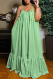 Ink Green Sexy Casual Solid Backless Spaghetti Strap Loose Sling Dress