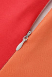 Orange Casual Print Patchwork Spaghetti Strap Straight Jumpsuits