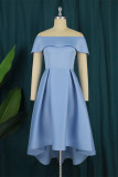 Sky Blue Fashion Sexy Solid Patchwork Backless Off the Shoulder Evening Dress