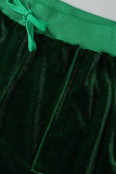 Colarinho com zíper verde casual patchwork sólido manga longa duas peças
