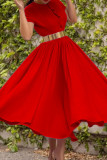 Boucle Patchwork solide décontractée rouge avec ceinture O cou robes de ligne A (contient la ceinture)