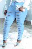 White Sexy Street Solid Ripped Hollowed Out Patchwork High Waist Denim Jeans