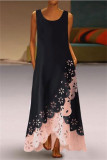 パープルファッションカジュアルパッチワークくり抜かれた非対称Oネックノースリーブドレスドレス