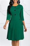 グリーンファッションカジュアルソリッドパッチワークOネックAラインドレス
