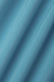 Robes à col rabattu à boucle patchwork imprimé décontracté bleu poudré