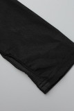 Schwarzes, sexy, durchsichtiges Patchwork mit durchsichtigem Falten-O-Ausschnitt und langen Ärmeln, dreiteilig