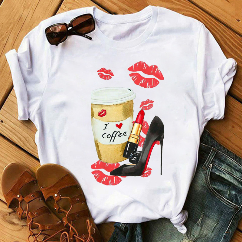 

Pale Red Fashion Casual Print Patchwork Basic O Neck T-Shirts