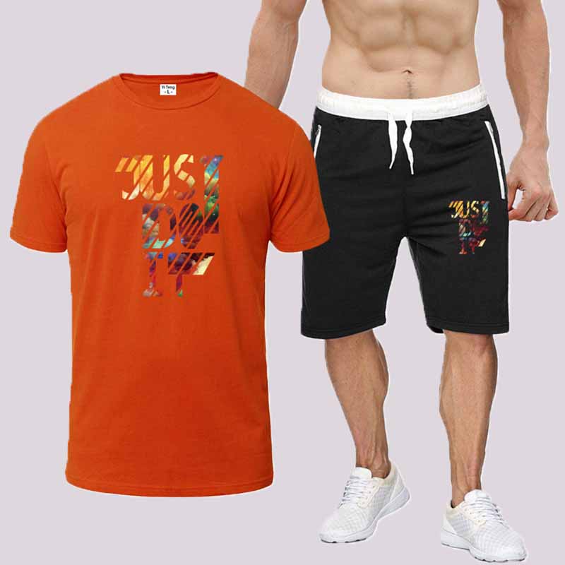 

Orange Fashion Casual Print Letter O Neck Short Sleeve Two Pieces