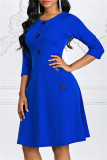 Vestidos casuais de patchwork sólido com decote em linha azul royal