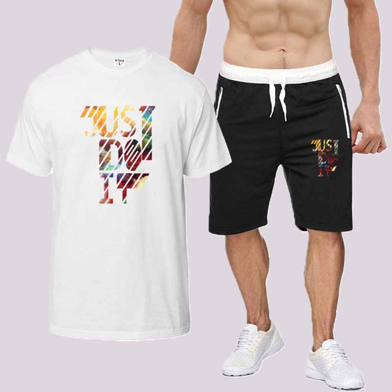 

White Fashion Casual Print Letter O Neck Short Sleeve Two Pieces