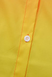 Tops jaunes à col rabattu à fente et patchwork imprimés décontractés