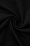 Negro sexy sólido patchwork transparente pliegue o cuello manga larga tres piezas