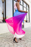 Colour Fashion Gradual Change Patchwork Halter Mesh Dress Dresses