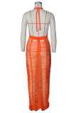 Orange Mode Sexig Solid Bandage Genomskinlig Rygglös Grimma Ärmlösa klänningar