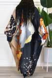 Black Fashion Casual Print Patchwork Outerwear(Without Belt)
