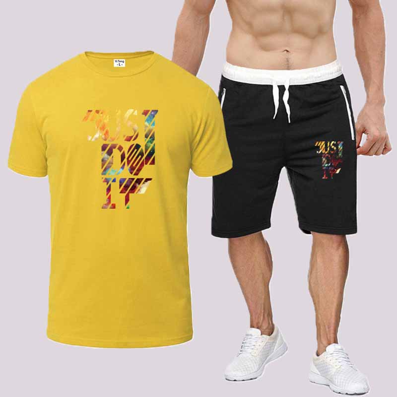 

Yellow Fashion Casual Print Letter O Neck Short Sleeve Two Pieces
