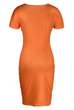 Tangerine Red Fashion Print Лоскутная юбка-карандаш с V-образным вырезом Платья
