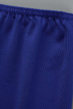 Blaues sexy festes Patchwork durchsichtiger Falten-O-Ausschnitt mit langen Ärmeln, dreiteilig