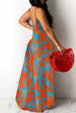 Голубое сексуальное платье с принтом в стиле пэчворк на тонких бретельках Платья больших размеров