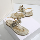 Sapatos de retalhos de simplicidade casual moda dourada com laço para fora da porta