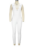 White Sexy Solid Patchwork Zipper Collar Skinny Jumpsuits