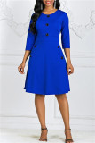 Royal Blue Fashion Casual Solid Patchwork O Neck A Line Vestidos