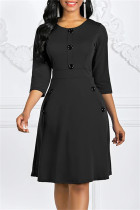 Zwarte mode casual effen patchwork O-hals A-lijn jurken