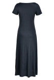 Schwarze Mode Casual Print Patchwork V-Ausschnitt Kurzarm Kleid Kleider