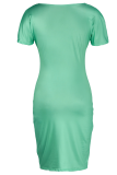 Vestidos de falda de lápiz con cuello en V de patchwork con estampado de moda verde
