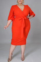Tangerine Повседневная сплошная повязка в стиле пэчворк с V-образным вырезом One Step Юбка Платья больших размеров