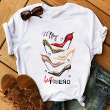 T-shirts basiques à col rond et patchwork imprimé mode rouge pâle