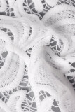 Witte elegante effen patchwork avondjurkjurken met o hals
