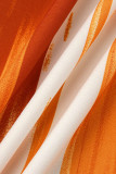 Tangerine Lässige Oberteile mit gestreiftem Print, Patchwork-Schnalle und Umlegekragen