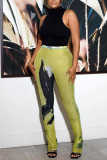 Pantaloni con stampa di posizionamento a matita a vita alta con stampa sexy verde