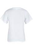 ホワイトカジュアルプリントパッチワークOネックTシャツ