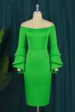 Groene mode casual effen patchwork off-shoulder jurken met lange mouwen