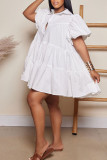 White Casual Sweet Solid Patchwork Buckle Turndown Collar Princess Dresses