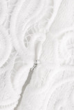 Белое элегантное однотонное вечернее платье в стиле пэчворк с круглым вырезом Платья