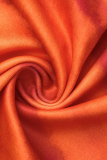 Tangerine Red Fashion Patchwork Tie-Dye O Neck Straight Plus Size Kleider
