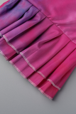 Robes droites de grande taille à col rond et teinture par nouage à la mode rose