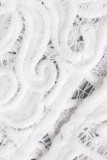 Witte elegante effen patchwork avondjurkjurken met o hals
