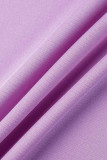Light Purple Casual Print Patchwork Slit V Neck Short Sleeve Two Pieces